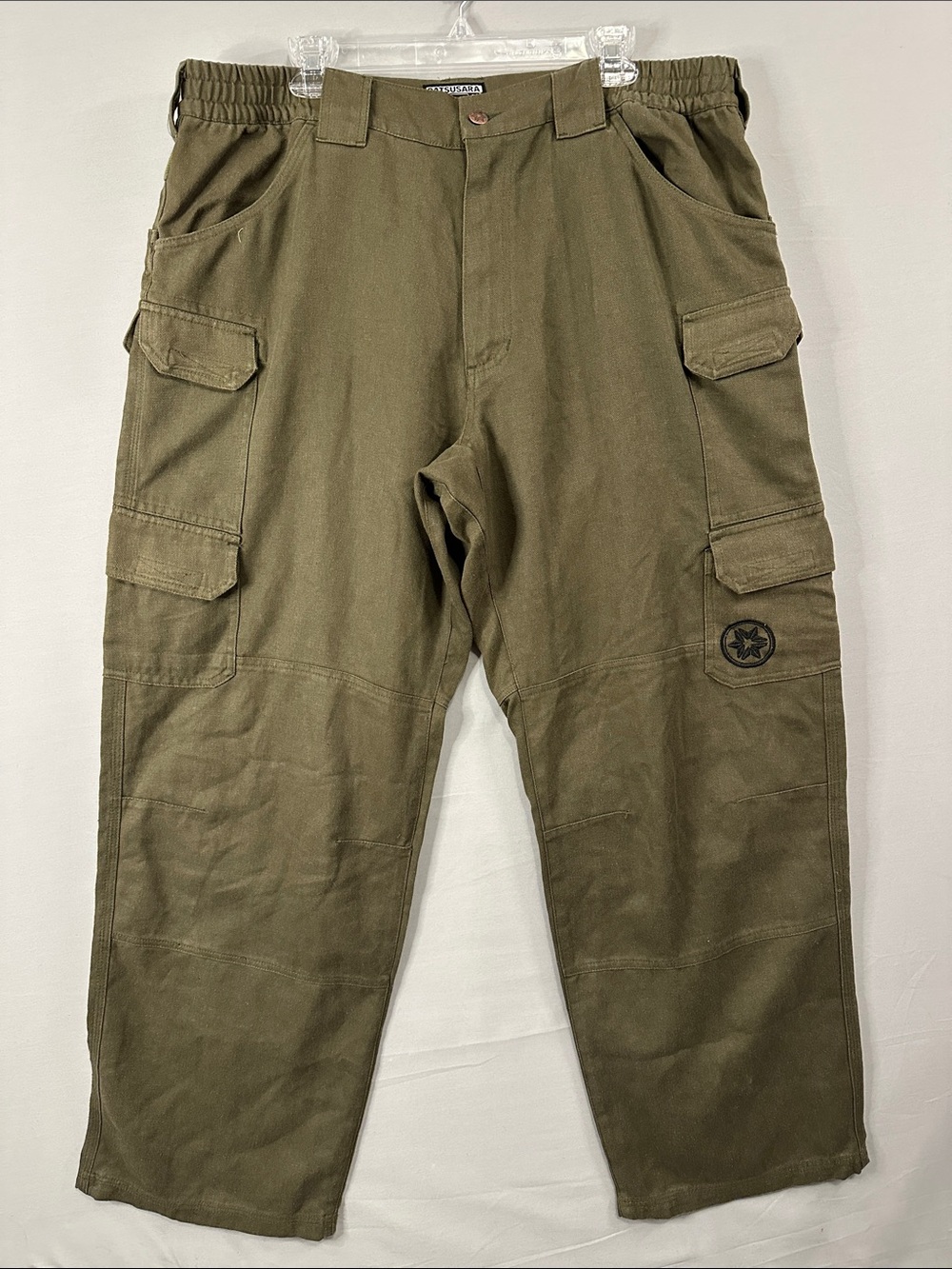Datsusara Hemp Gear Relaxed Olive Cargo Pants with Utility Pockets Mens 40